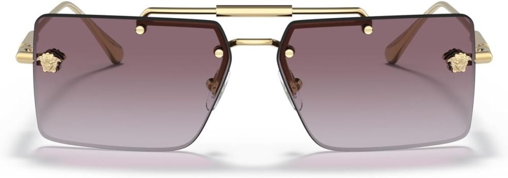 10028H Gold Metal Rectangle Sunglasses Purple Gradient Lens