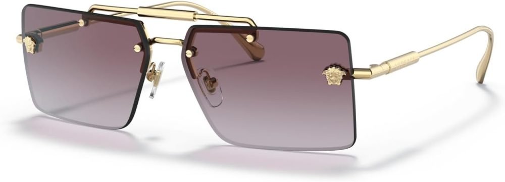 10028H Gold Metal Rectangle Sunglasses Purple Gradient Lens - Image 2