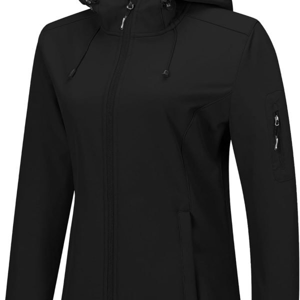Women's Softshell Jacket with Hood Fleece Lined Warm Lightweight Waterproof Insulated Windbreaker