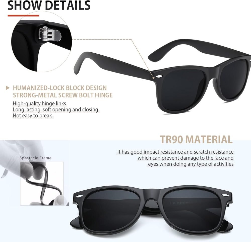 Sunglasses Men Polarized Sunglasses for Mens and Womens,Black Retro Sun Glasses Driving Fishing UV Protection - Image 2