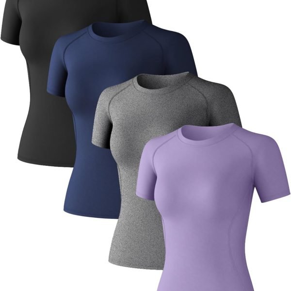 4 Pack Women's Long Sleeve Compression Shirts Athletic with T-Shirts Workout Tops for Gym Yoga Running
