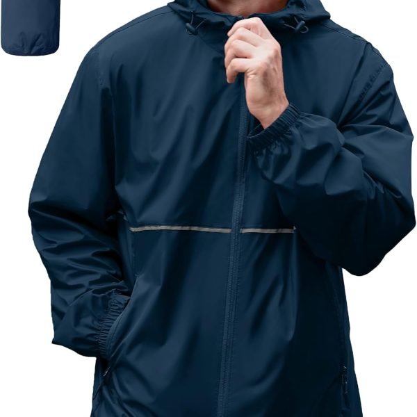 Men's Rain Jacket Waterproof with Hood Lightweight Raincoat for Golf Hiking Camping Cycling