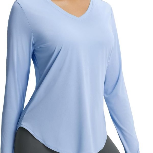 Women's Long Sleeve Sun Shirts UPF50+ UV Protection V Neck Rash Guard Lightweight Quick Dry Workout Hiking Tops