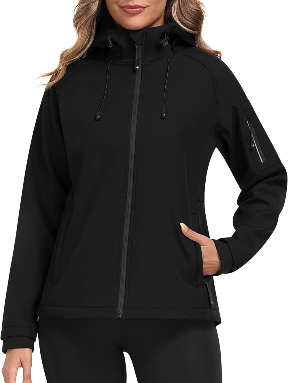 Women's Fleece Lined Softshell Jacket Hooded Windproof Lightweight Insulated Jacket Full Zip Warm Coat - Image 2