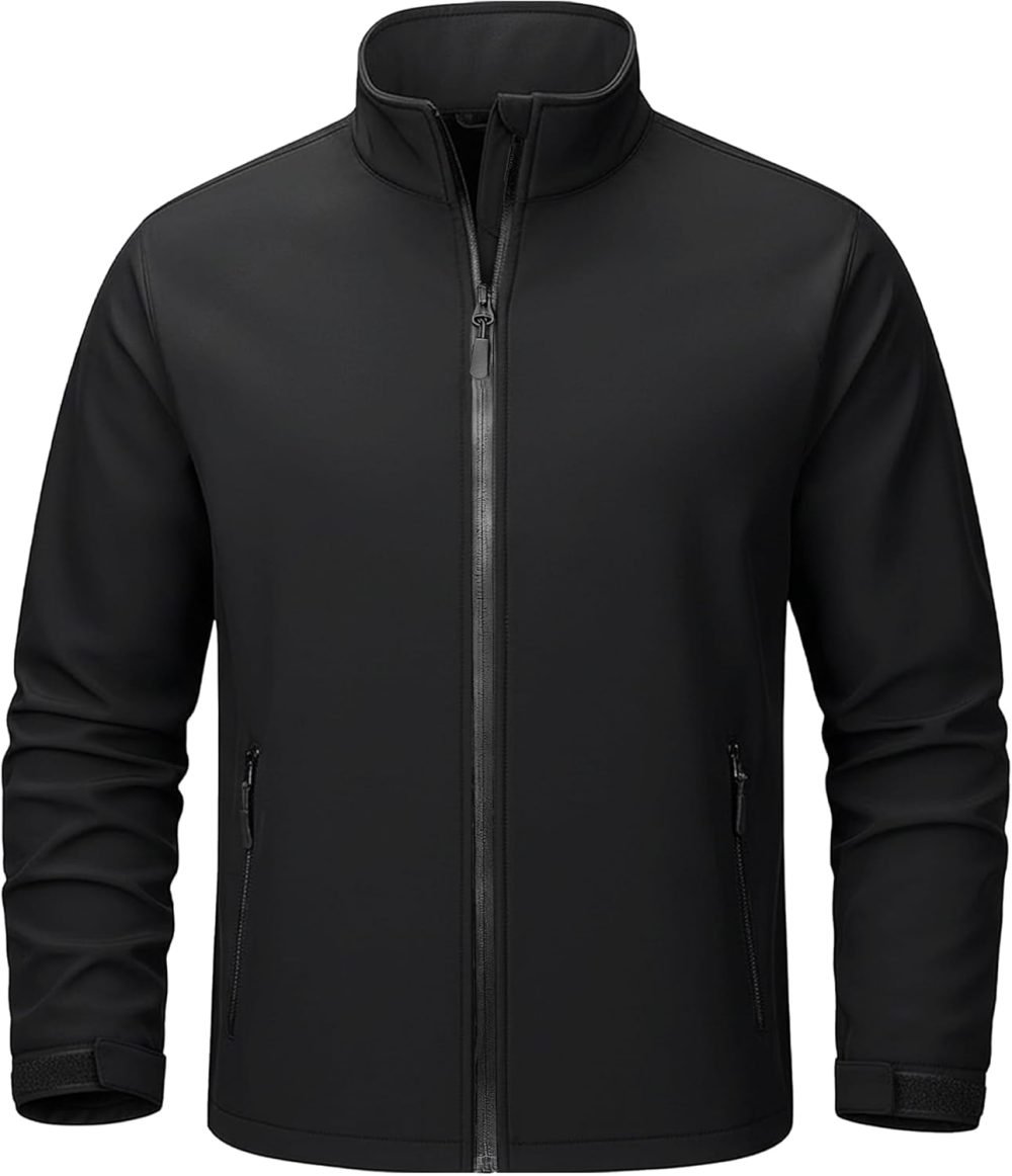 Men's Lightweight Softshell Jacket Waterproof Lightweight Fleece Lined Winter Coat with 4 Pockets Windbreaker