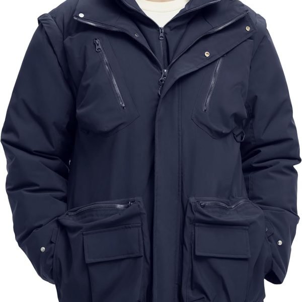 Men's Winter Coats Warm Water Resistant Puffy Hooded Windbreaker Insulated Parka Jackets with Removable Hood