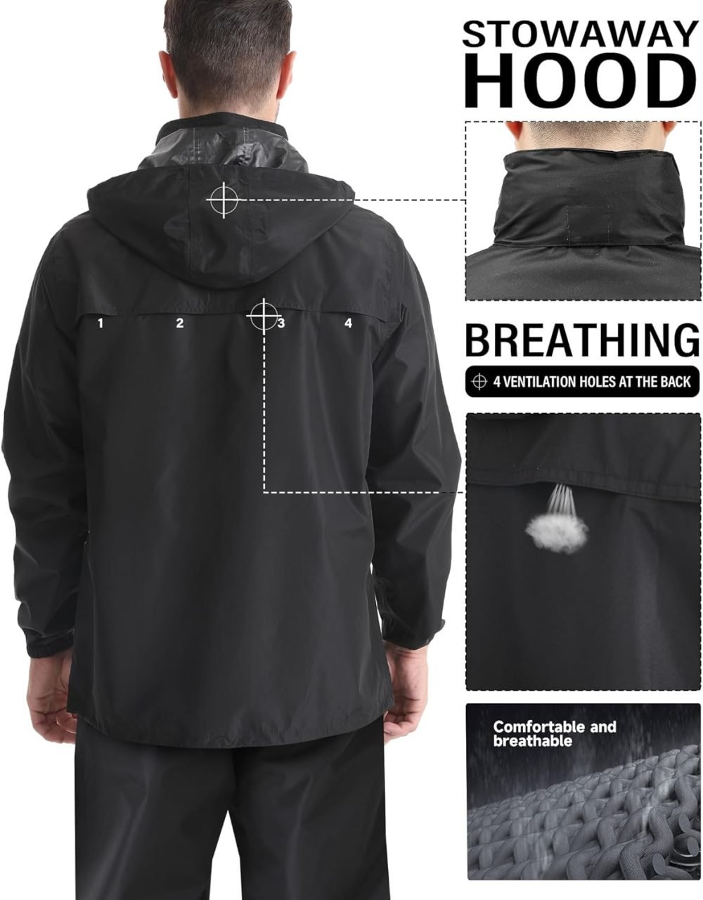 Men's Rain Jacket Lightweight Waterproof Packable Rain Shell Jacket Raincoat with Hood Windbreaker for Cycling, Golf - Image 2