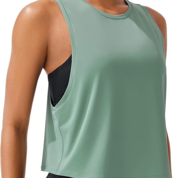 Workout Tank Tops for Women, Ice Silk Quick Dry Athletic Crop Top, Loose Fit Running Yoga Gym Shirts