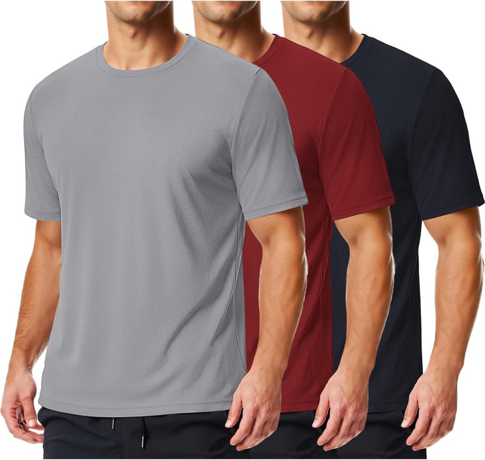 3 Pack Men's Athletic T-Shirts Short Sleeve - Quick Dry Moisture Wicking Workout Shirts for Running, Gym, Casual