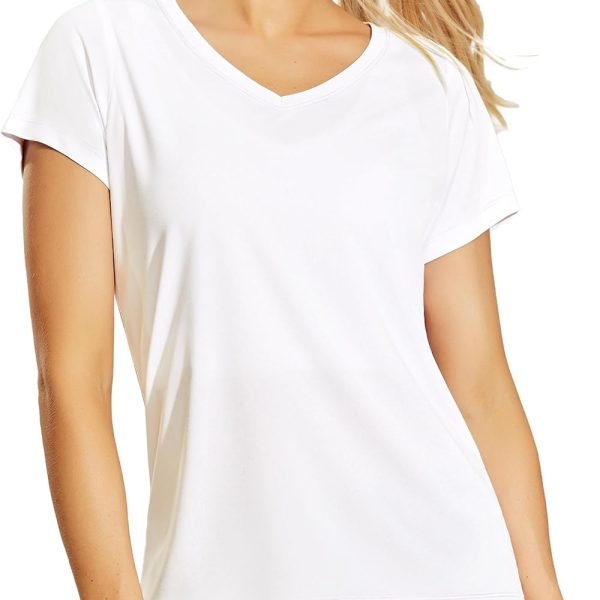 Women's Quick Dry Short Sleeve T-Shirts V-Neck UPF 50+ Tops Workout Athletic Fitness Running, Moisture Wicking