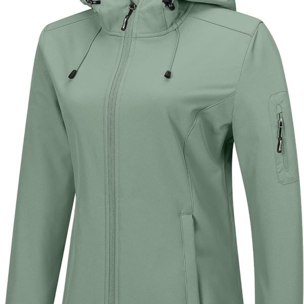 Women's Softshell Jacket with Hood Fleece Lined Warm Lightweight Waterproof Insulated Windbreaker