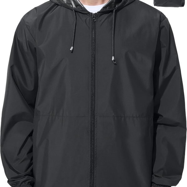 Mens Rain Jacket Raincoat Windbreaker Running Waterproof Lightweight Packable with Hood Travel Hiking Cycling