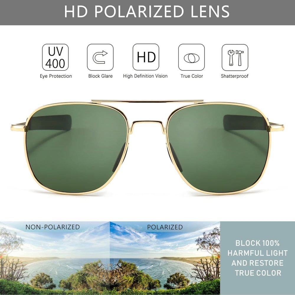 Men's Military Style Polarized Pilot Aviator Sunglasses Bayonet Temples - Image 2