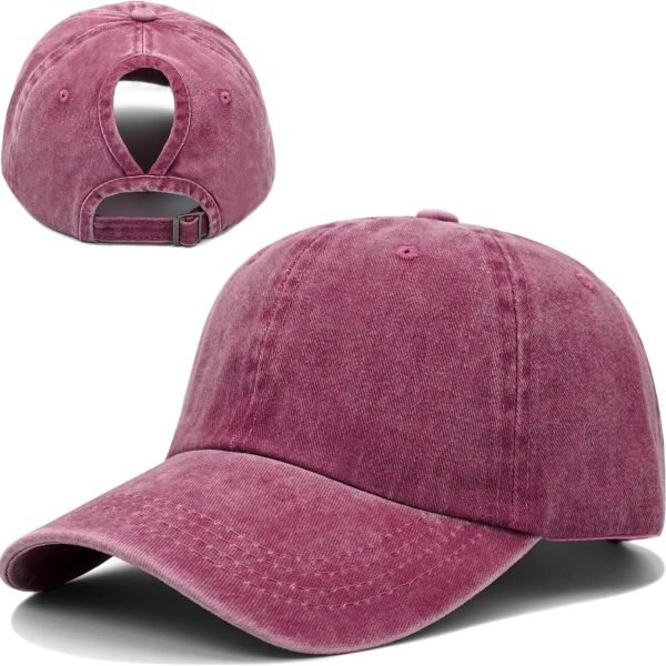 tail Baseball Cap for Women High Messy Bun Caps Washed Cotton Hats